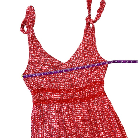 Red & White Crosshatched Deep V-neck Sundress with Open Back Size S - Picture 6 of 10